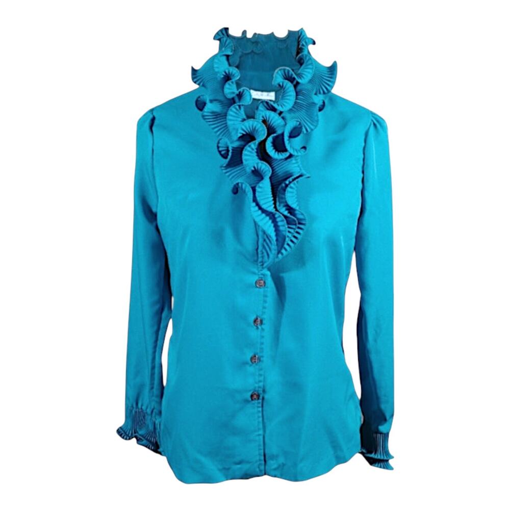 Lady McAllister Vintage Ruffled Top in Blue | Size 2X